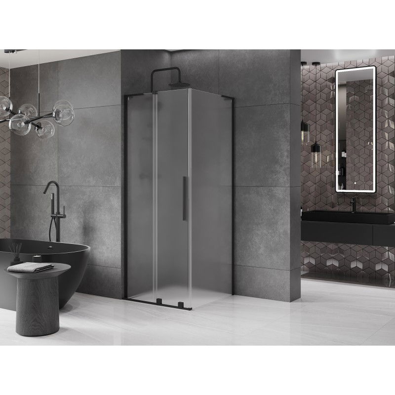 Mexen Velar L tolóajtós zuhanykabin 120 x 120 cm, matt, fekete - 871-120-120-33-70