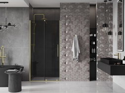 Mexen Velar uși de duș glisante 120 cm, grafit, aurit periat - 871-120-000-41-55