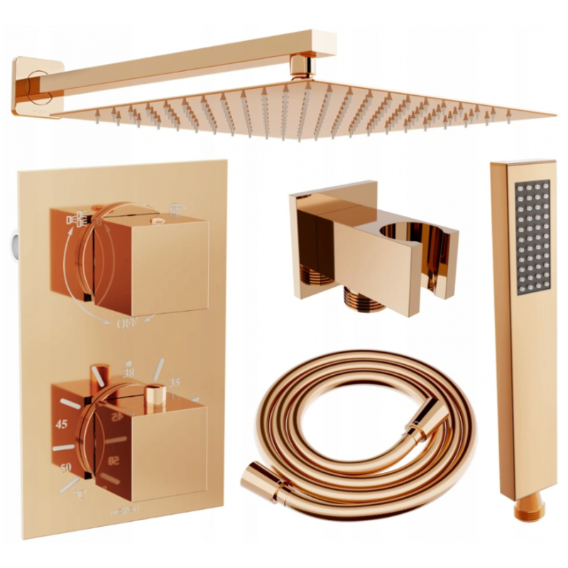 Mexen Cube DR02 set de duș încastrat cu cap de duș de 30 cm, aur roz - 77502DR0230-60