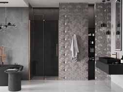 Ușă de duș glisantă Mexen Velar 90 cm, grafit, cupru periat - 871-090-000-41-65