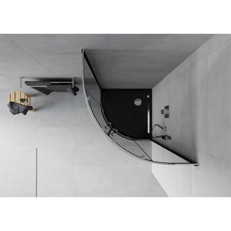 Mexen Rio cabina de duș semicirculară 90 x 90 cm, grafit, crom + cadă de duș Flat, neagră - 863-090-090-01-40-4170