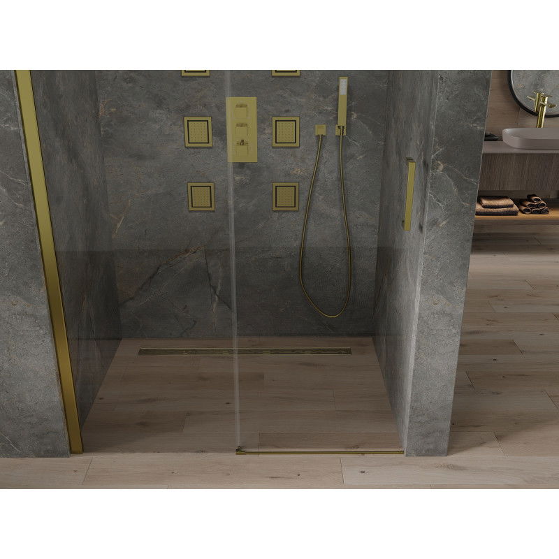 Mexen Omega tolóajtós zuhanykabin 130 cm, átlátszó, arany - 825-130-000-50-00