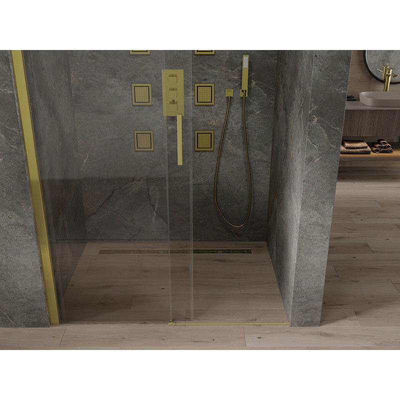Mexen Omega tolóajtós zuhanykabin 110 cm, átlátszó, arany - 825-110-000-50-00