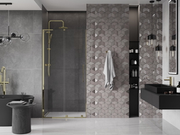 Mexen Velar L uși de duș glisante 90 cm, transparent, auriu - 871-090-003-01-50