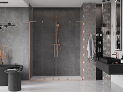 Mexen Velar L Duo uși de duș glisante 170 cm, transparent, cupru periat - 871-170-003-02-65