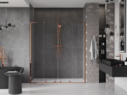 Mexen Velar L Duo uși de duș glisante 180 cm, transparent, aur roz - 871-180-003-02-60