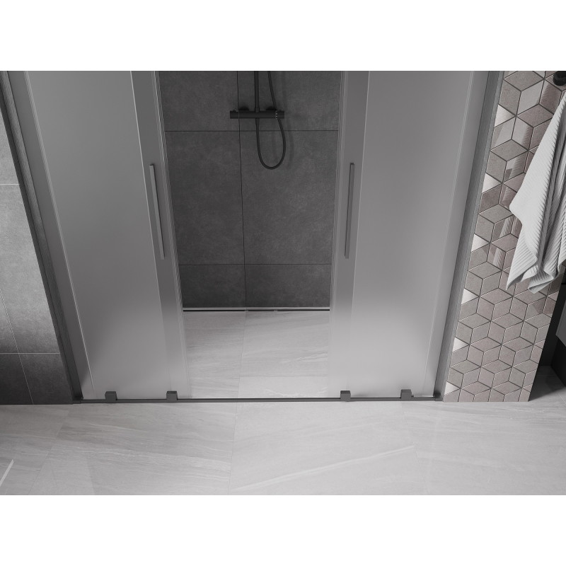 Mexen Velar L Duo tolóajtós zuhanyajtó 170 cm, matt, szálcsiszolt gun gray - 871-170-003-32-66