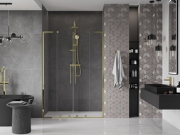 Mexen Velar L Duo uși de duș glisante 140 cm, transparente, aurii - 871-140-003-02-50