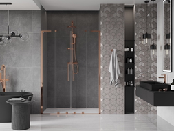 Mexen Velar L Duo uși de duș glisante 140 cm, transparent, aur roz - 871-140-003-02-60