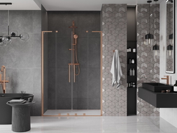 Mexen Velar L Duo uși de duș glisante 140 cm, transparent, cupru periat - 871-140-003-02-65