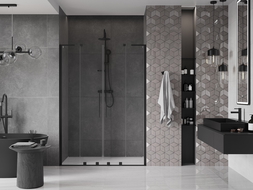 Mexen Velar L Duo tolóajtós zuhanyajtó 140 cm, átlátszó, fekete - 871-140-003-02-70