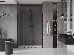Mexen Velar L Duo uși de duș glisante 140 cm, transparente, negre - 871-140-003-02-70