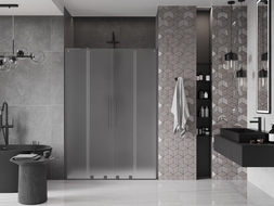 Mexen Velar L Duo uși de duș glisante 160 cm, sticlă mată, gun metal - 871-160-003-32-95