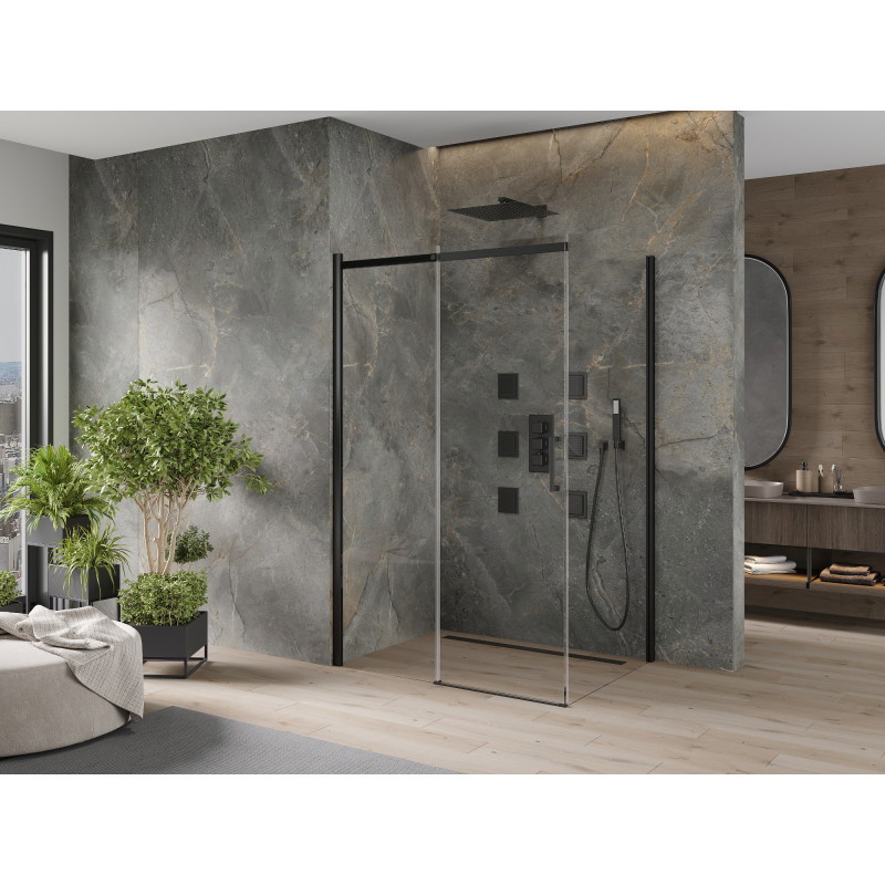 Mexen Omega 120 x 80 cm-es toló zuhanykabin, átlátszó, fekete - 825-120-080-70-00