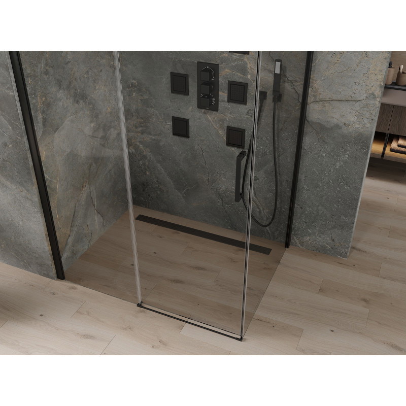 Mexen Omega 130 x 80 cm-es tolóajtós zuhanykabin, átlátszó, fekete - 825-130-080-70-00