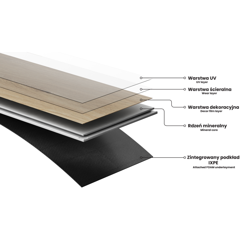 Mexen Bevil Oaks mostră de panouri vinilice 1240 x 182 mm SPC 6,5 mm, suport IXPE 1,5 mm, 4 V-Fuga, Stejar - F1036-S