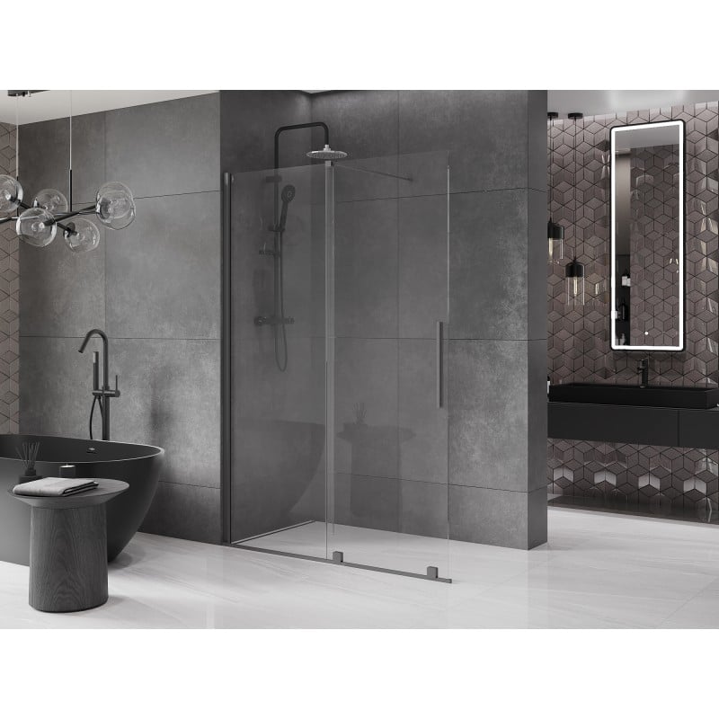 Mexen Velar Tolható Walk-in zuhanyfal, 140 x 200 cm, áttetsző 8 mm, gun metal - 871-140-000-03-95