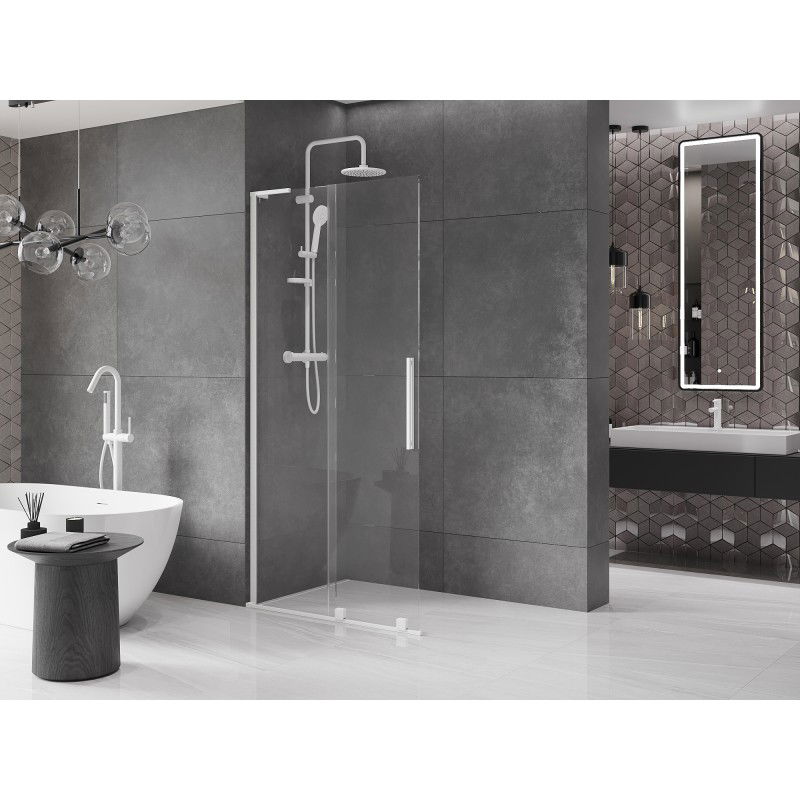 Mexen Velar L panou de duș glisant Walk-in 90 x 200 cm, transparent 8 mm, alb - 871-090-003-03-20