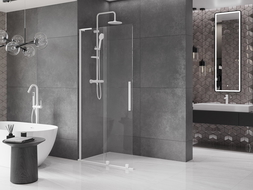 Mexen Velar L Perete de duș culisabil Walk-in 100 x 200 cm, transparent 8 mm, alb - 871-100-003-03-20