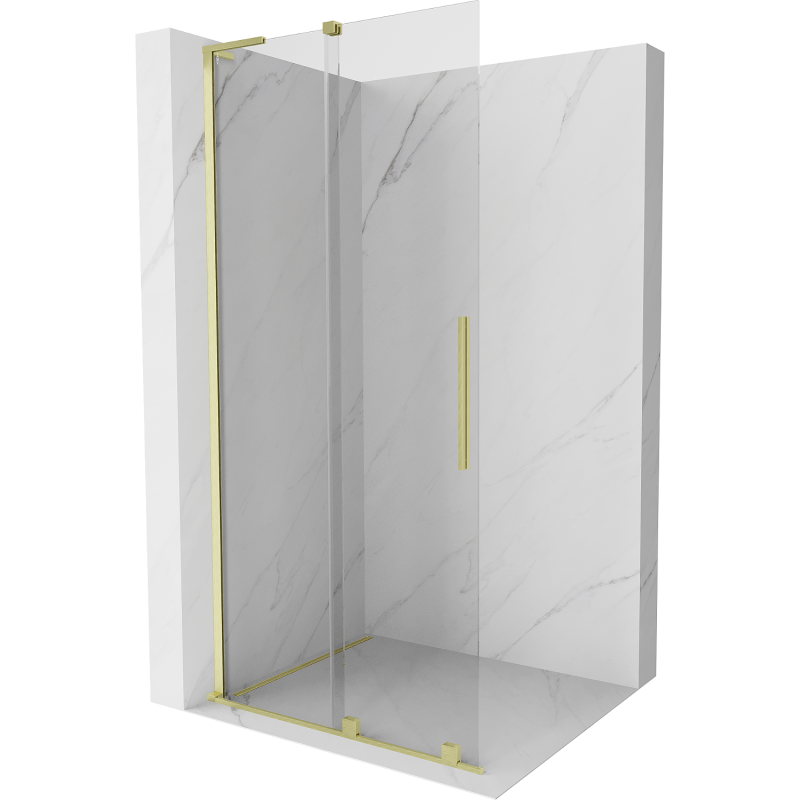 Mexen Velar L perete de duș glisant Walk-in 90 x 200 cm, transparent 8 mm, auriu periat - 871-090-003-03-55