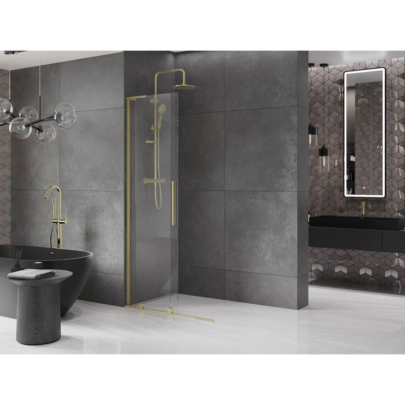 Mexen Velar L panou de duș culisant Walk-in 90 x 200 cm, transparent 8 mm, auriu periat - 871-090-003-03-55