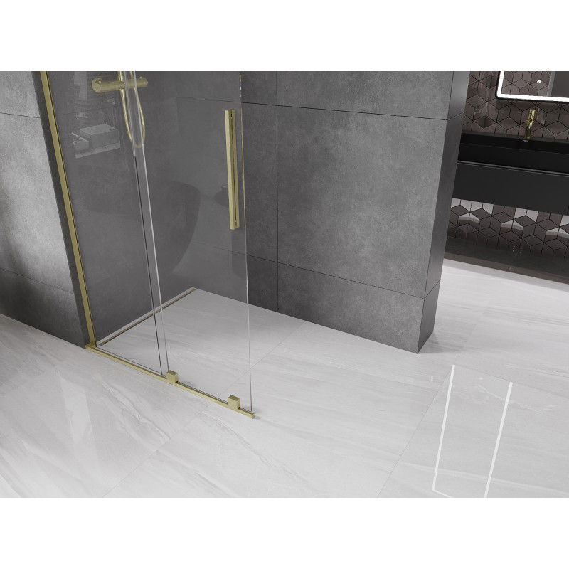 Mexen Velar L perete de duș glisant Walk-in 100 x 200 cm, transparent 8 mm, auriu periat - 871-100-003-03-55