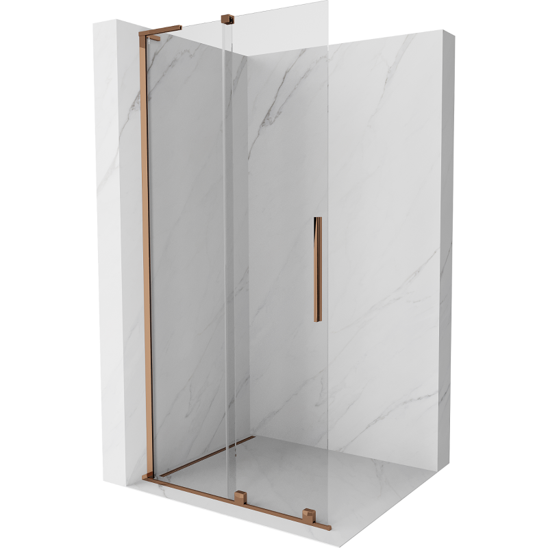 Mexen Velar L perete de duș culisant Walk-in 100 x 200 cm, transparent 8 mm, aur roz - 871-100-003-03-60