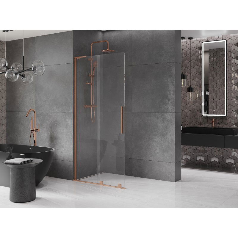 Mexen Velar L toló zuhanyfal Walk-in 90 x 200 cm, átlátszó 8 mm, csiszolt réz - 871-090-003-03-65