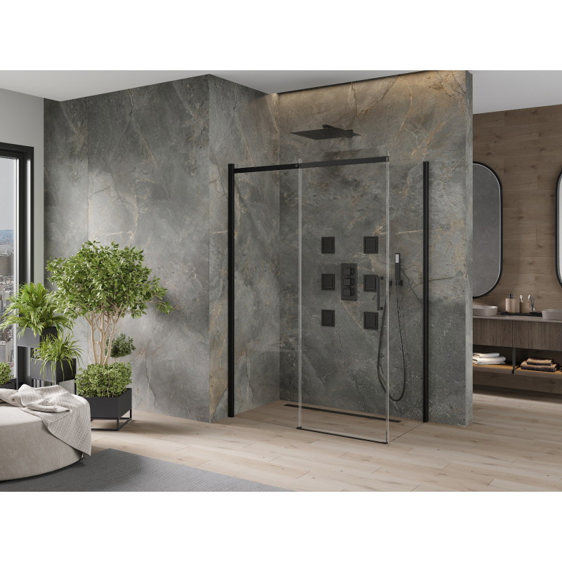 Mexen Omega 150 x 80 cm-es tolóajtós zuhanykabin, átlátszó, fekete - 825-150-080-70-00