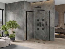 Mexen Omega 150 x 80 cm-es tolóajtós zuhanykabin, átlátszó, fekete - 825-150-080-70-00