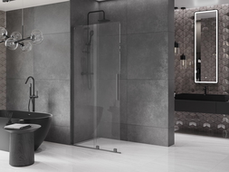 Mexen Velar L tolóajtós zuhanyfal Walk-in 100 x 200 cm, áttetsző 8 mm, gun metal - 871-100-003-03-95