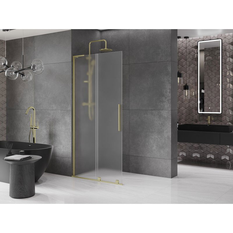 Mexen Velar L perete de duș glisant Walk-in 90 x 200 cm, înghețat 8 mm, auriu periat - 871-090-003-33-55