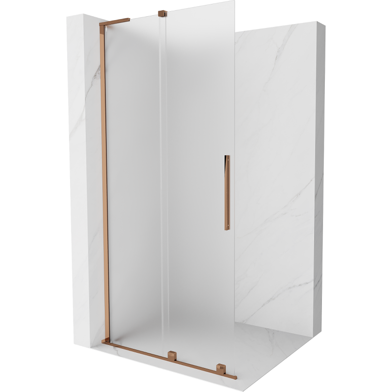 Mexen Velar L perete de duș culisant Walk-in 100 x 200 cm, înghețat 8 mm, aur roz - 871-100-003-33-60