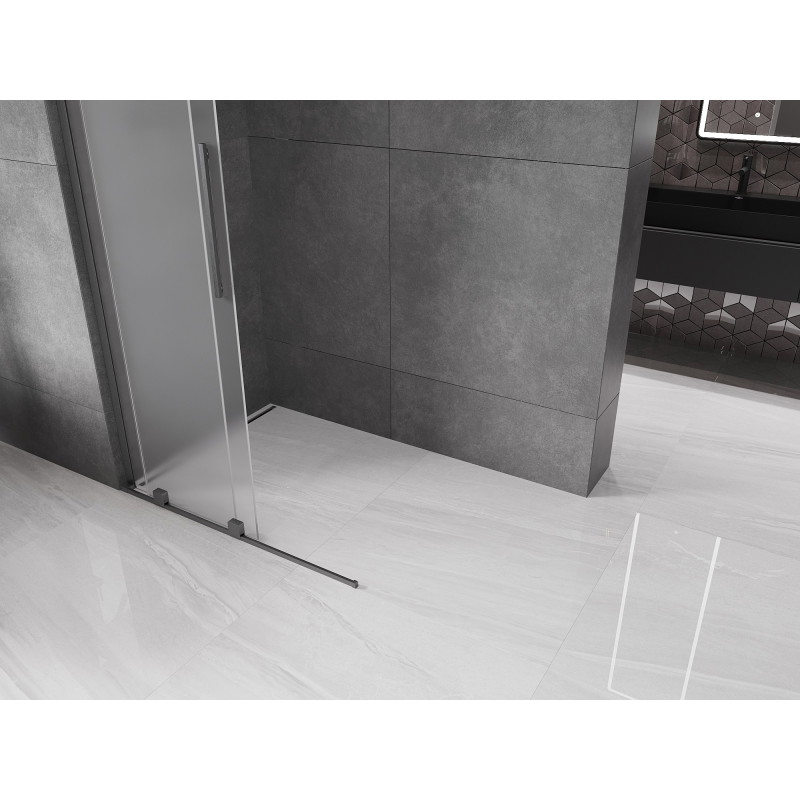 Mexen Velar L Walk-in 100 x 200 cm-es tolóajtós zuhanyfal, 8 mm-es fagy, gun gray kefe - 871-100-003-33-66