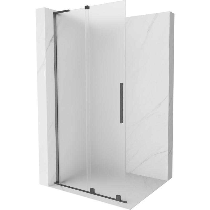 Mexen Velar L perete de duș culisant Walk-in 100 x 200 cm, sticlă mată 8 mm, gri metalic periat - 871-100-003-33-66