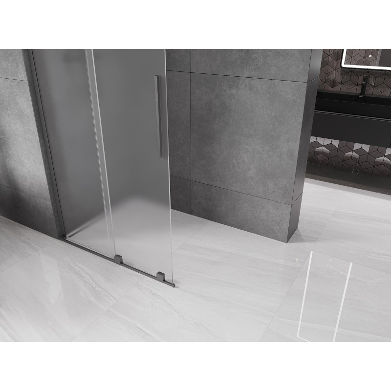 Mexen Velar L perete de duș culisant Walk-in 100 x 200 cm, sticlă mată 8 mm, gri metalic periat - 871-100-003-33-66