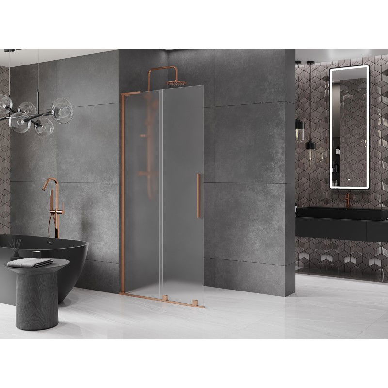 Mexen Velar L toló zuhanyfal Walk-in 120 x 200 cm, matt üveg 8 mm, csiszolt réz - 871-120-003-33-65