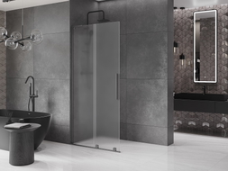 Mexen Velar L perete de duș culisant Walk-in 100 x 200 cm, sticlă mată 8 mm, gri metalic periat - 871-100-003-33-66