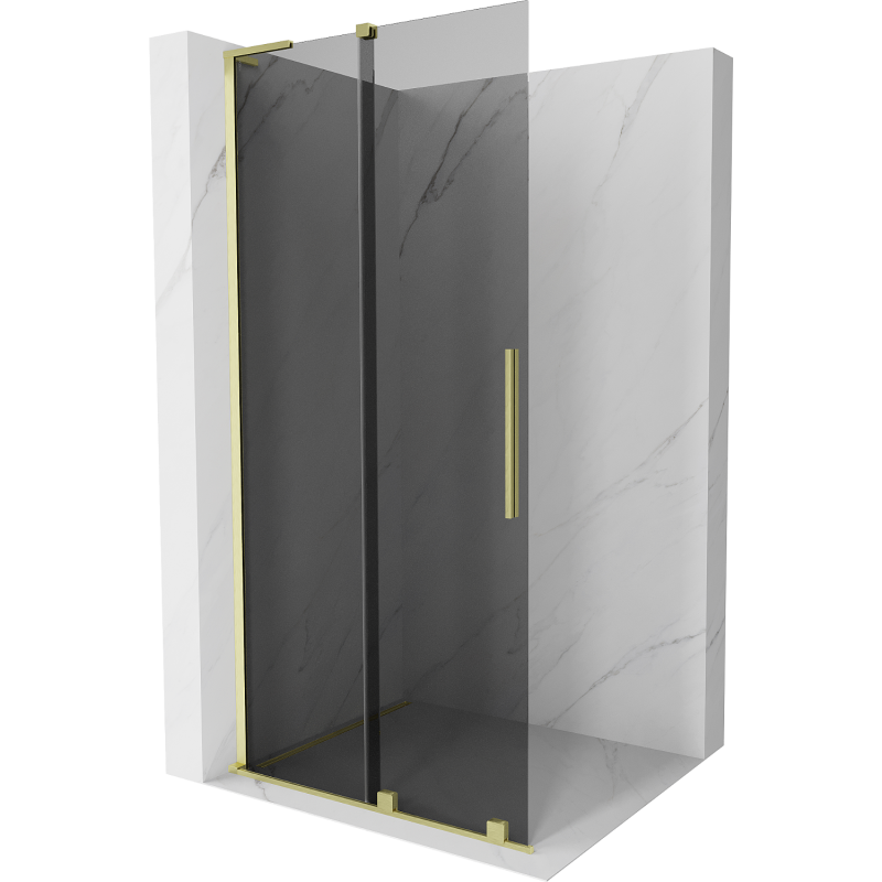 Mexen Velar L perete duș glisant Walk-in 110 x 200 cm, grafit 8 mm, auriu periat - 871-110-003-43-55