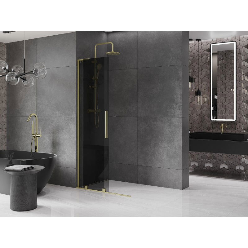 Mexen Velar L toló Zuhanyfal Walk-in 90 x 200 cm, grafit 8 mm, arany kefélt - 871-090-003-43-55