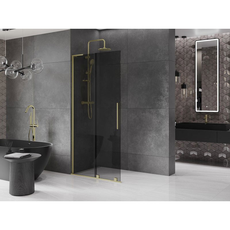Mexen Velar L toló zuhanyfal Walk-in 120 x 200 cm, grafit 8 mm, arany kefélt - 871-120-003-43-55