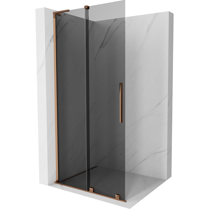Mexen Velar L perete de duș glisant Walk-in 100 x 200 cm, grafit 8 mm, aur roz - 871-100-003-43-60