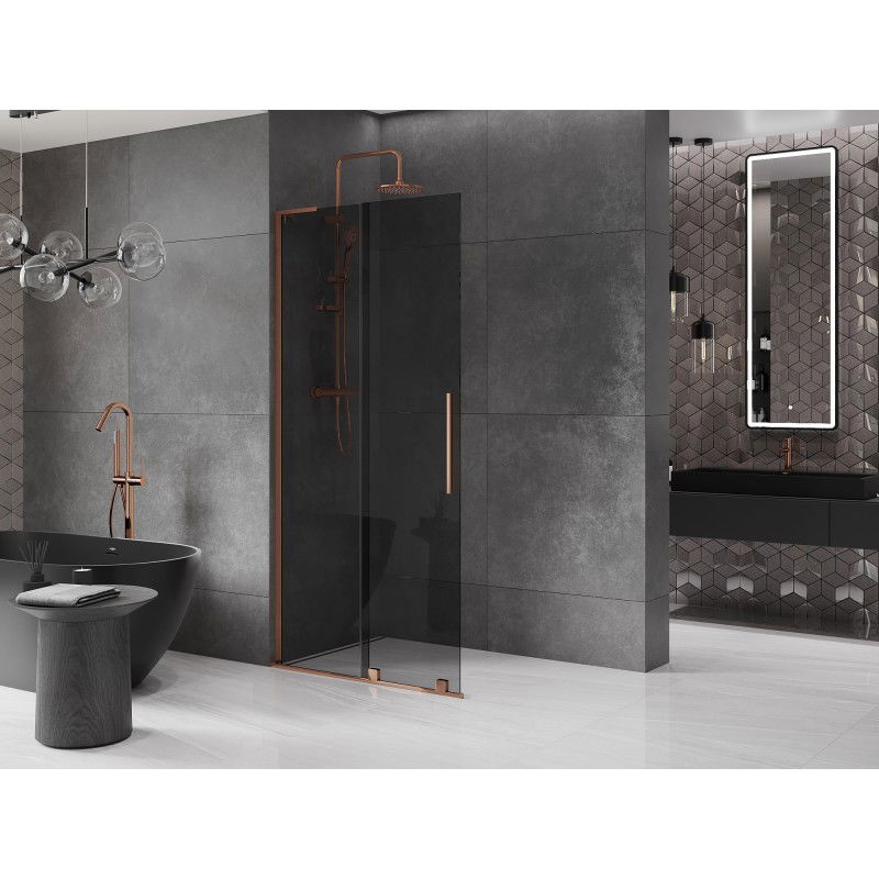 Mexen Velar L zuhanyfal tolóajtóval Walk-in 90 x 200 cm, grafit 8 mm, rózsaarany - 871-090-003-43-60