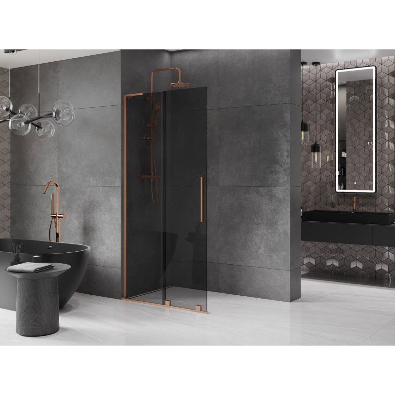 Mexen Velar L perete de duș glisant Walk-in 90 x 200 cm, grafit 8 mm, cupru periat - 871-090-003-43-65
