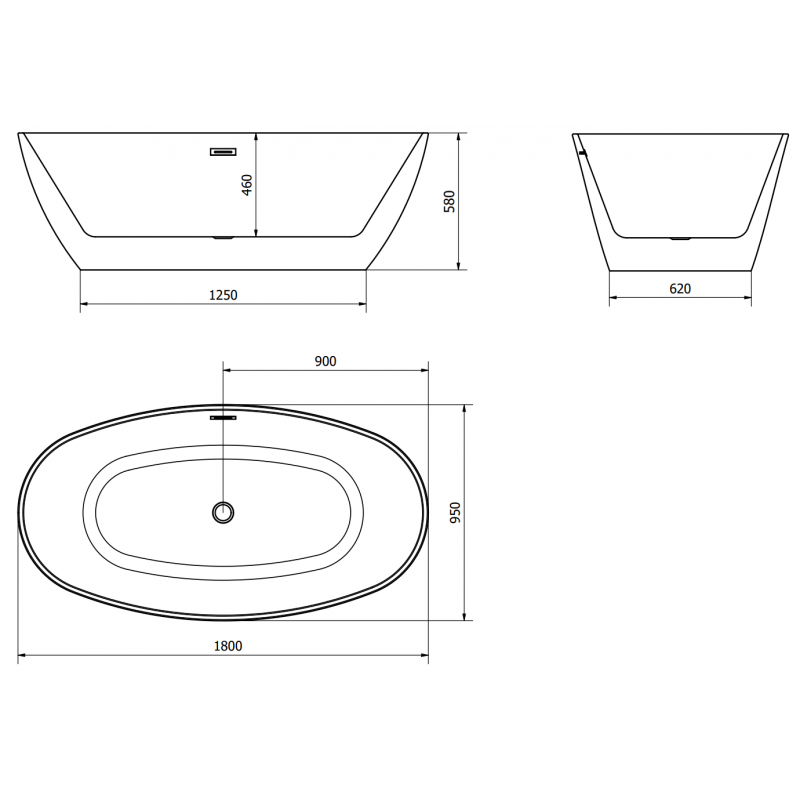 Mexen Eris cadă freestanding 180 x 95 cm, albă, preaplin crom - 53441809500-01