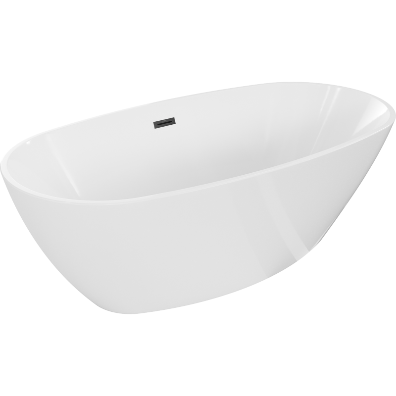 Mexen Eris cadă freestanding 180 x 95 cm, albă, preaplin negru - 53441809500-70