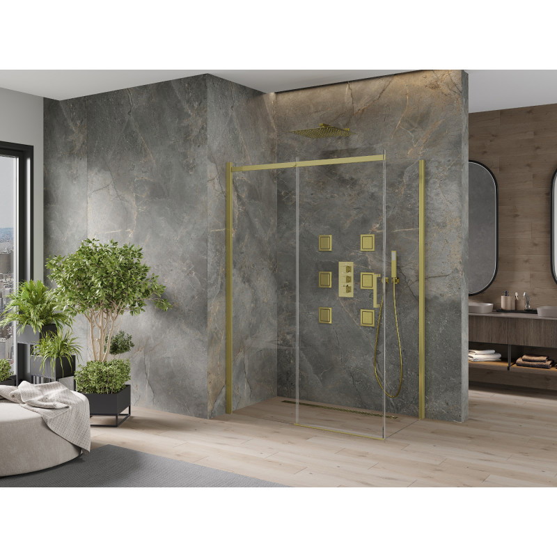 Mexen Omega 130 x 70 cm-es toló zuhanykabin, átlátszó, arany - 825-130-070-50-00