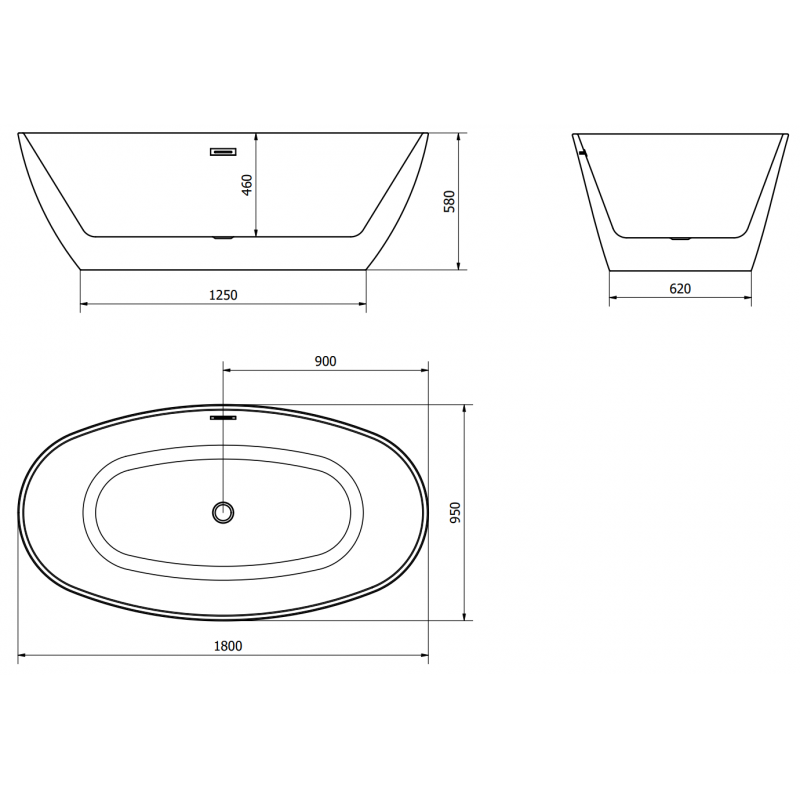 Mexen Eris cadă freestanding 180 x 95 cm, albă/neagră, preaplin auriu periat - 53441809575-55