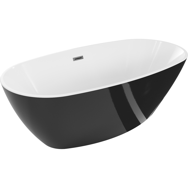 Mexen Eris szabadon álló kád 180 x 95 cm, fehér/fekete, gun metal túlfolyó - 53441809575-95