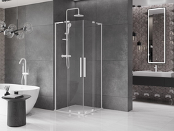 Cabină de duș glisantă Mexen Velar L Duo 80 x 80 cm, transparent, albă - 871-080-080-02-03-20